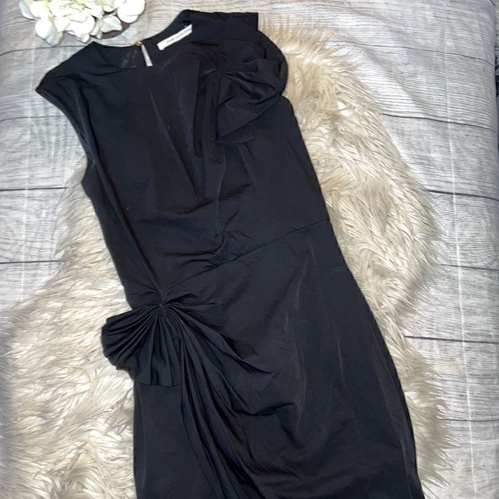 DVF Diane Von Furstenberg Black Agata Cocktail Sleeveless Ruffle Dress